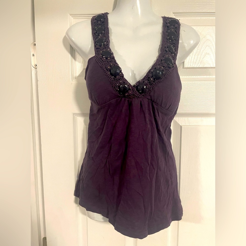 Purple vintage Y2K boho tank top with rhinestones size Small